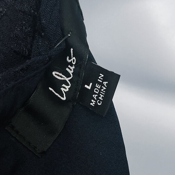 Lulu's Jacquard Sophisticated Soiree Navy Blue High Low Open Back Ruffles - Picture 14 of 15